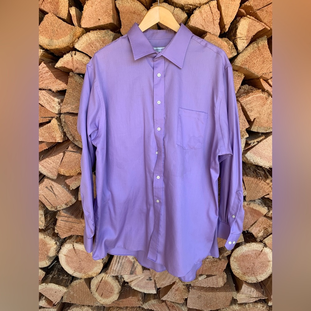Lavender Button Up Work Dress Shirt Cotton Men Extra Large Joseph Abboud
